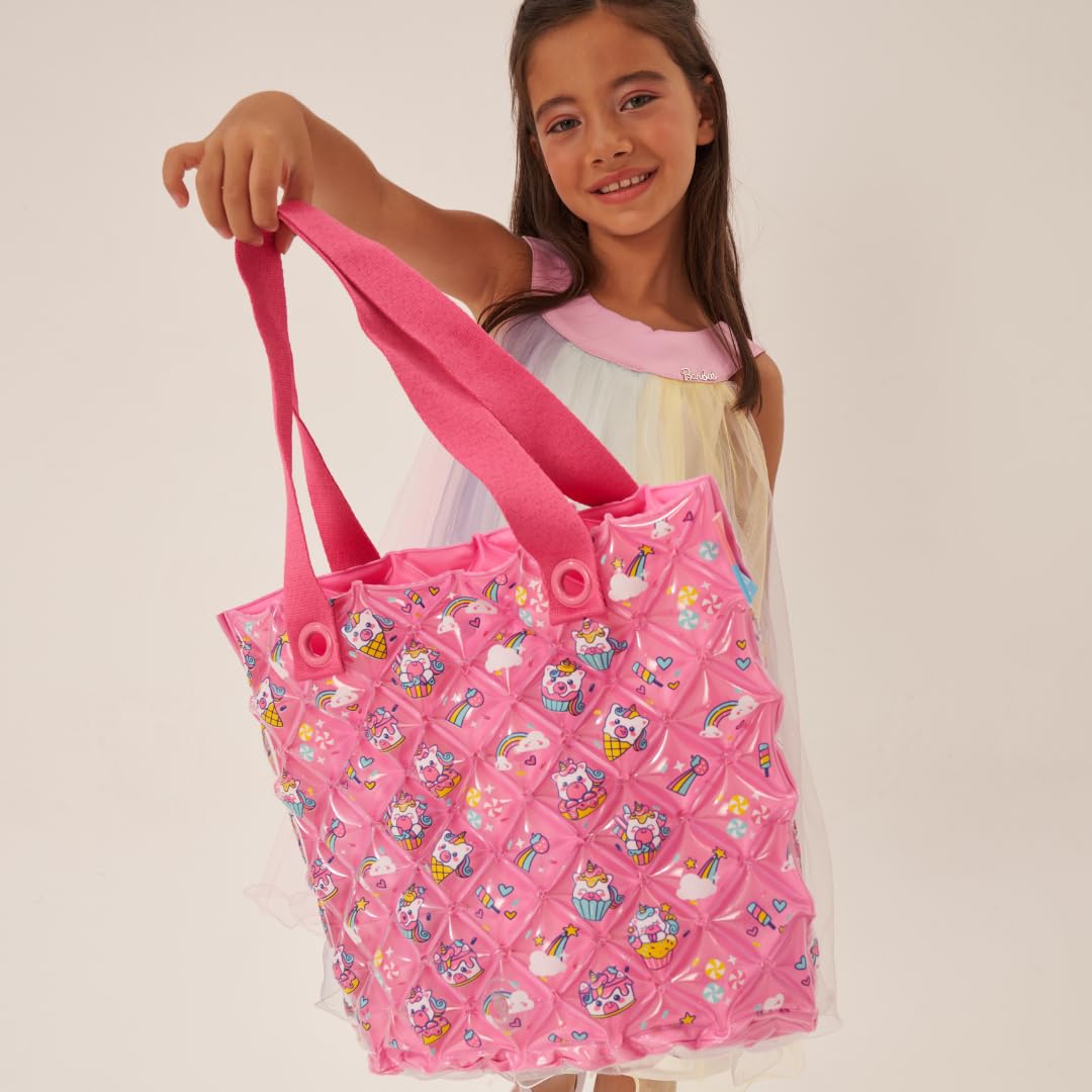 InflatDecor Bubble Beach Bag for Girls – Waterproof Inflatable PVC Tote Bag for Kids Toddler Purse Gift Pink Little Girl Purse Birthday Gift Large Beach Bag for Toys Towels Swimsuit