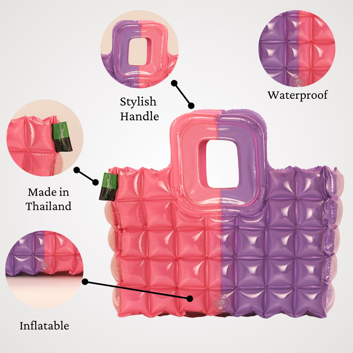 InflatDecor Inflatable Beach Tote Bag – Lightweight Waterproof Travel Bag, Foldable & Easy to Clean, Bold Design