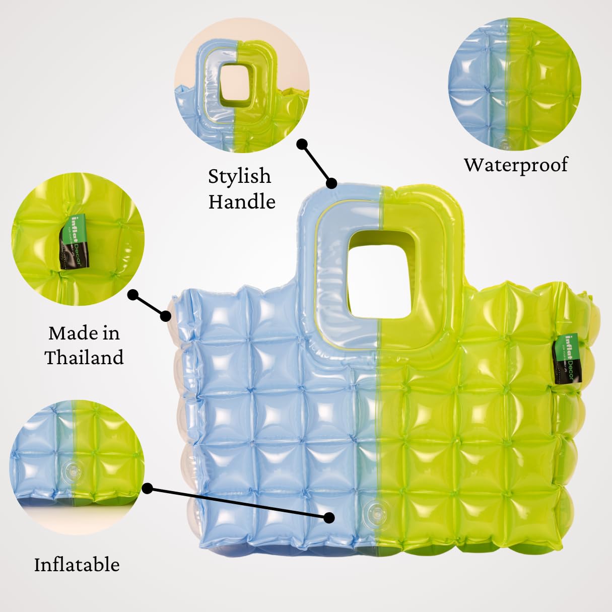 InflatDecor Inflatable Beach Tote Bag – Lightweight Waterproof Travel Bag, Foldable & Easy to Clean, Bold Design
