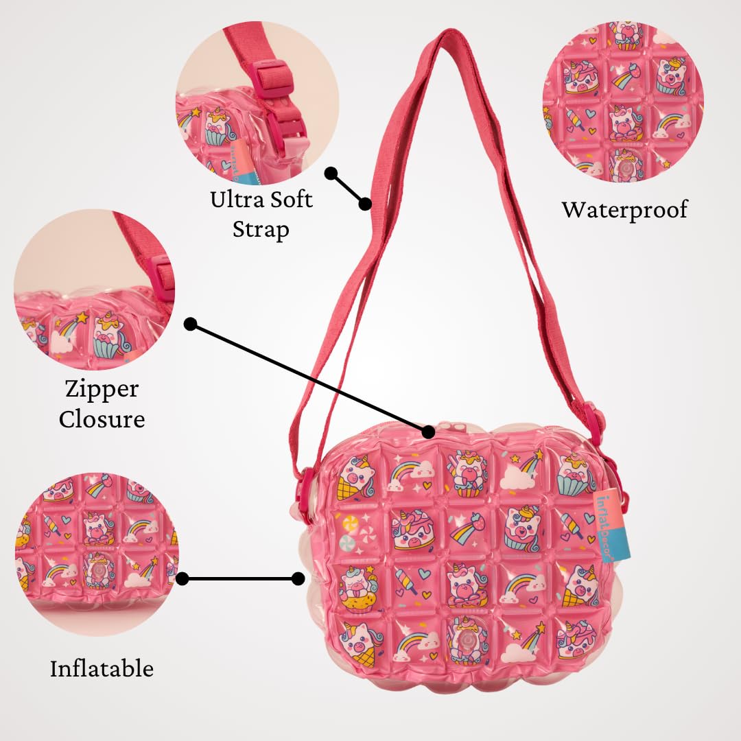 InflatDecor Unicorn Toddler Girl Purse – Pink Cupcake Kids Purse for Girls with Adjustable Strap, Soft Bubble Texture, Lightweight Crossbody Bag – Ideal Birthday Gift, Fairy Style Shoulder Bag