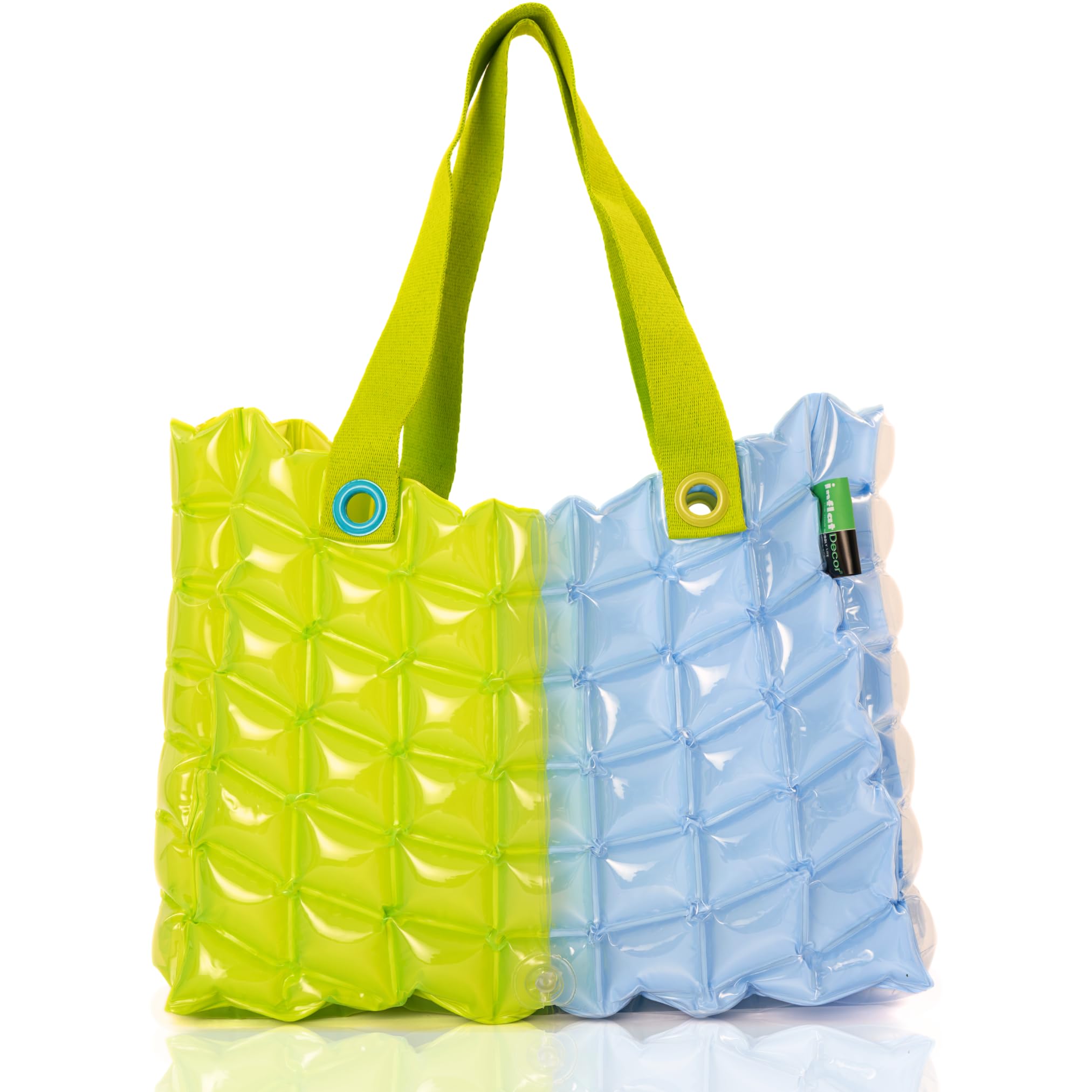 inflatDecor Neon Handbag for Women – Inflatable Puffer Tote Bag with Diamond Pattern – Lightweight Waterproof Beach Bag