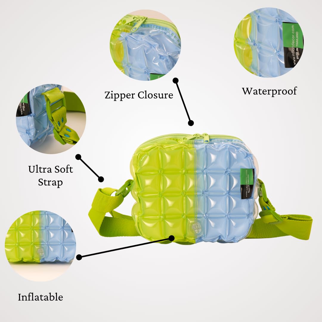 InflatDecor Inflatable Crossbody Bag for Youth – Lightweight Waterproof PVC Purse – Adjustable Strap Shoulder Bag
