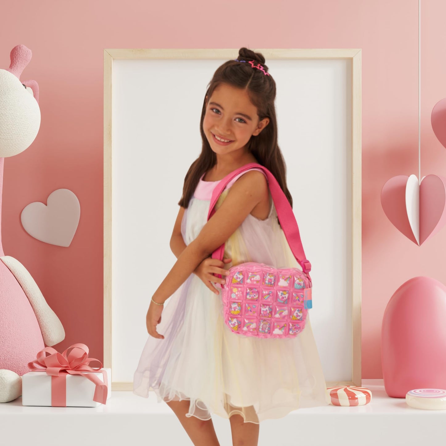 InflatDecor Unicorn Toddler Girl Purse – Pink Cupcake Kids Purse for Girls with Adjustable Strap, Soft Bubble Texture, Lightweight Crossbody Bag – Ideal Birthday Gift, Fairy Style Shoulder Bag
