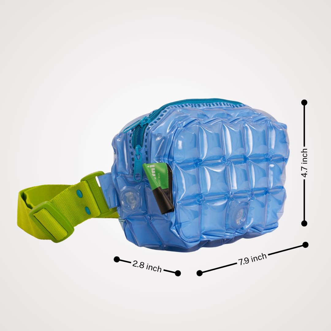 InflatDecor Waterproof Fanny Pack – Inflatable PVC Waist Bag for Women & Men – Neon Green & Blue Crossbody or Shoulder Bag