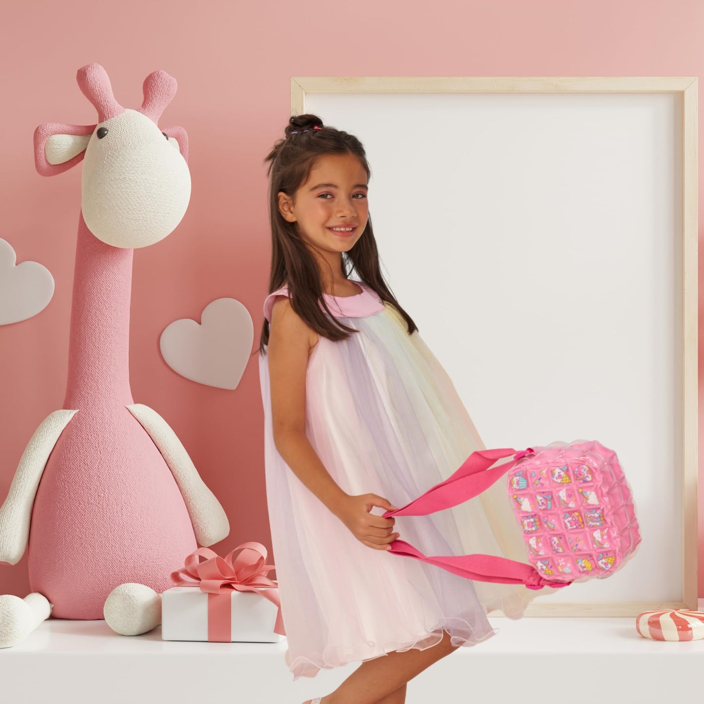 InflatDecor Unicorn Toddler Girl Purse – Pink Cupcake Kids Purse for Girls with Adjustable Strap, Soft Bubble Texture, Lightweight Crossbody Bag – Ideal Birthday Gift, Fairy Style Shoulder Bag