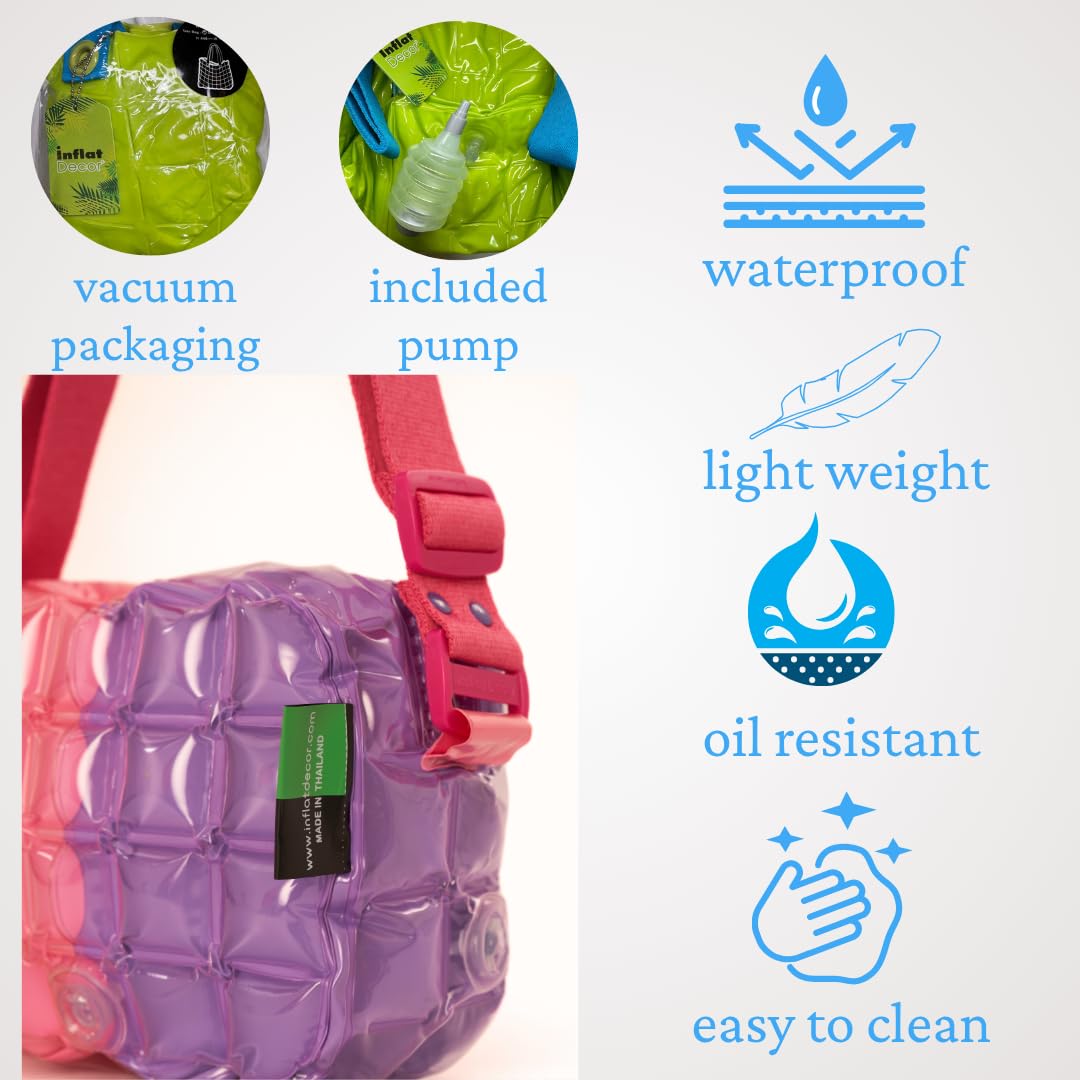 InflatDecor Inflatable Crossbody Bag for Youth – Lightweight Waterproof PVC Purse – Adjustable Strap Shoulder Bag