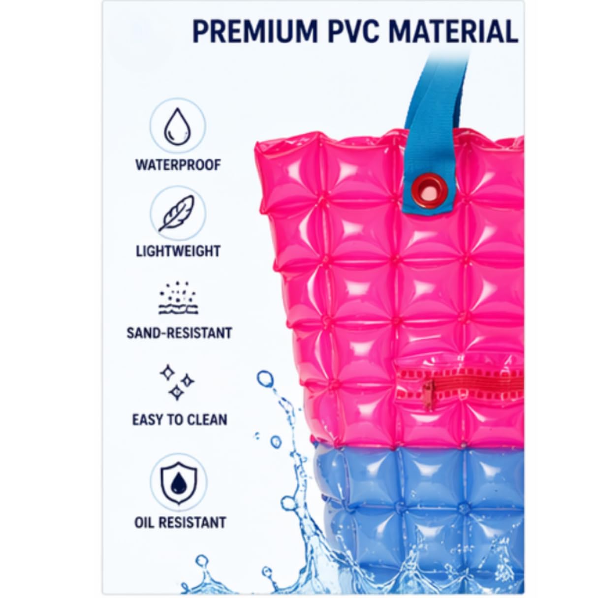 inflatDecor Neon Handbag for Women – Inflatable Puffer Tote Bag with Diamond Pattern – Lightweight Waterproof Beach Bag (Red-Blue, X-Large)