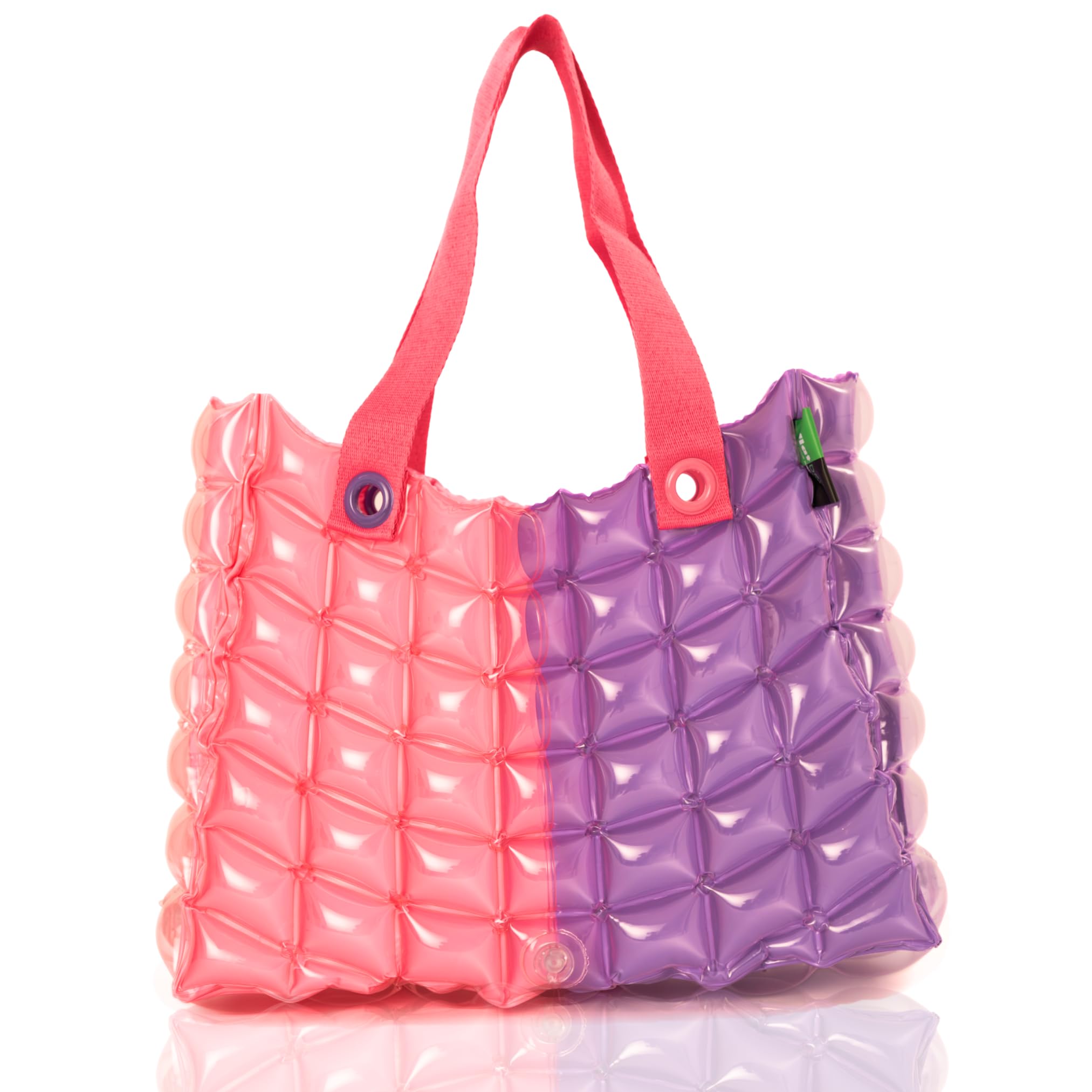 inflatDecor Neon Handbag for Women – Inflatable Puffer Tote Bag with Diamond Pattern – Lightweight Waterproof Beach Bag