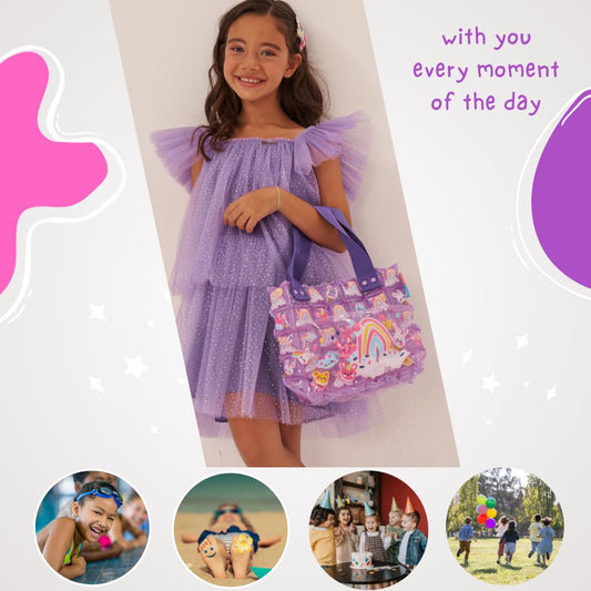 InflatDecor Kids Beach Bag – Soft Bubble Toddler Beach Bag Girls Pink Purple | Lightweight Waterproof PVC Bag for Summer, Swimming, Holiday, Pool, Sand, Toys