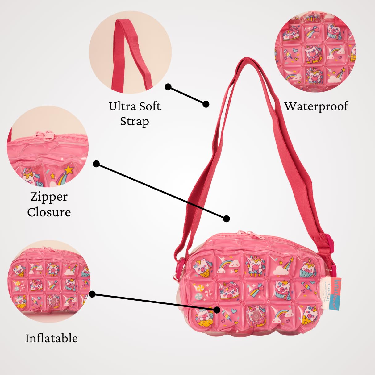 InflatDecor Unicorn Bubble Toddler Purse – Pink Crossbody Kids Bag for Girls – Lightweight Cute Shoulder Bag with Adjustable Strap – Cupcake Design for Little Girls Gifts