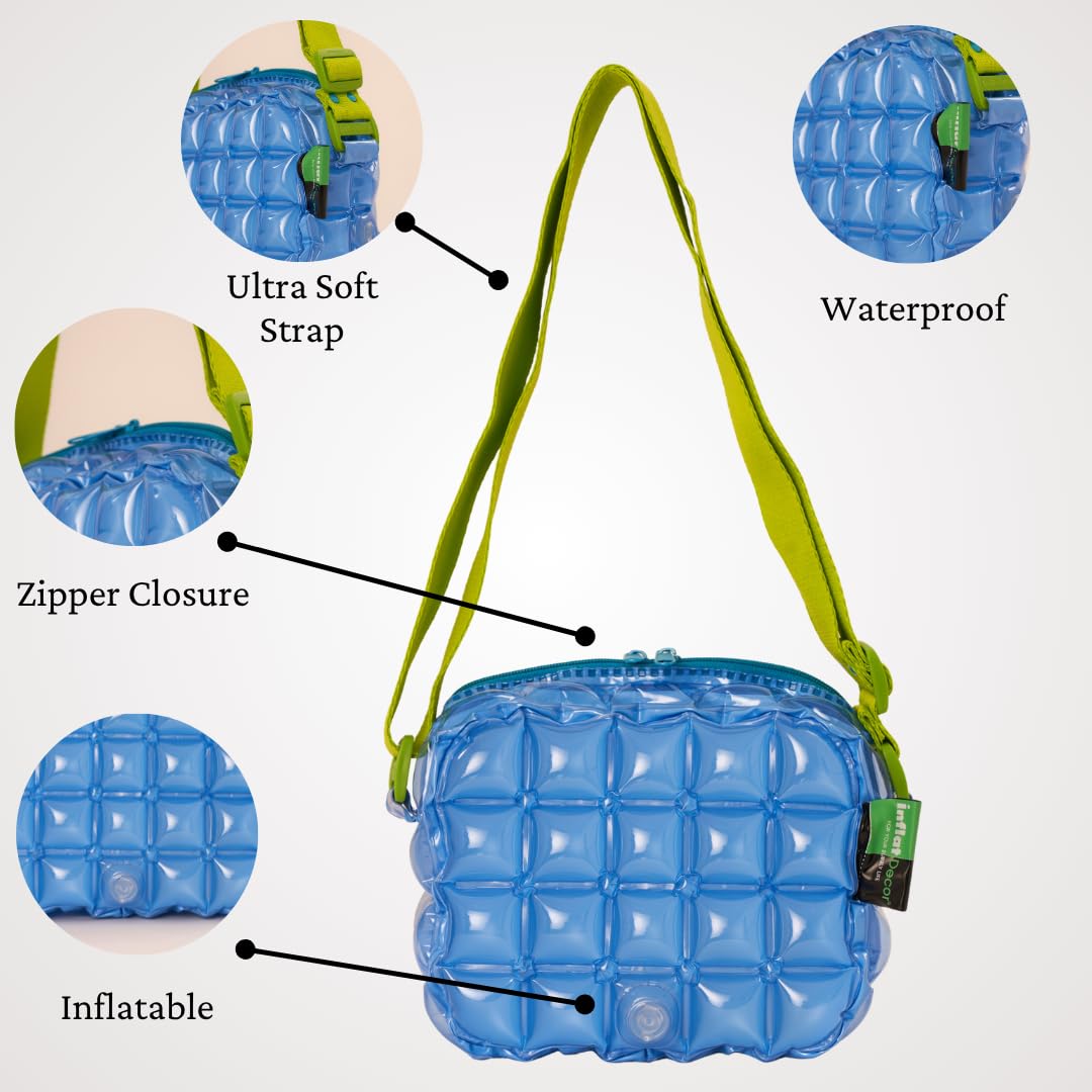 InflatDecor Inflatable Crossbody Bag for Youth – Lightweight Waterproof PVC Purse – Adjustable Strap Shoulder Bag