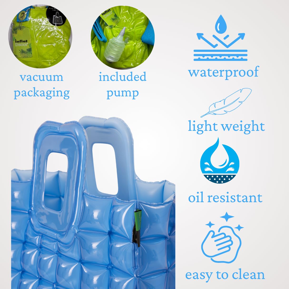 InflatDecor Inflatable Beach Tote Bag – Lightweight Waterproof Travel Bag, Foldable & Easy to Clean, Bold Design