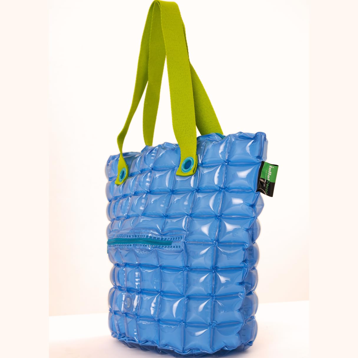 inflatDecor Neon Handbag for Women – Inflatable Puffer Tote Bag with Diamond Pattern – Lightweight Waterproof Beach Bag (Blue, X-Large)