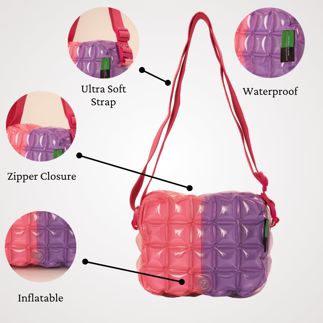 InflatDecor Inflatable Crossbody Bag for Youth – Lightweight Waterproof PVC Purse – Adjustable Strap Shoulder Bag