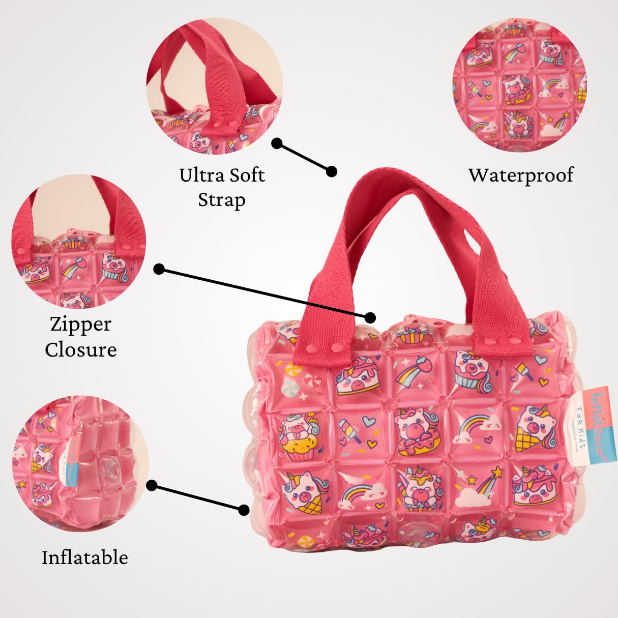 Unicorn Bubble Soft Toddler Girl Purse – InflatDecor Kids Inflatable Crossbody Bag | Cute Pink Shoulder Purse for Little Girls | Lightweight, Adjustable Strap, Fun Fairy Design, Ideal Gift
