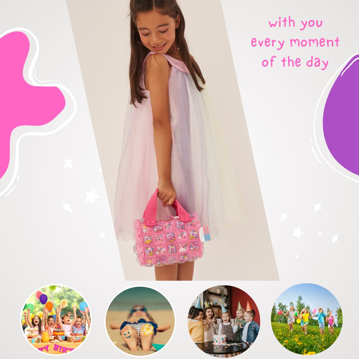 Unicorn Bubble Soft Toddler Girl Purse – InflatDecor Kids Inflatable Crossbody Bag | Cute Pink Shoulder Purse for Little Girls | Lightweight, Adjustable Strap, Fun Fairy Design, Ideal Gift
