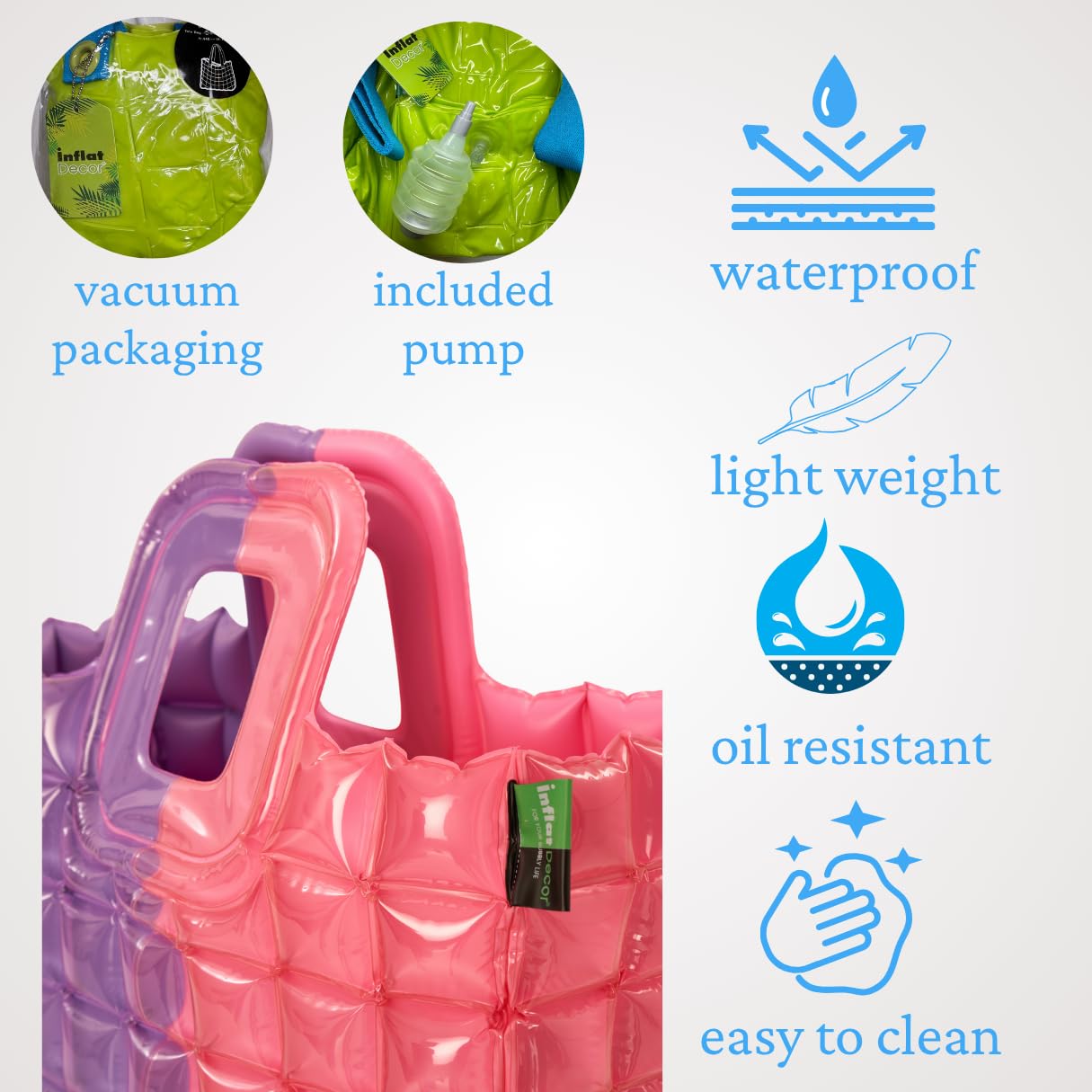 InflatDecor Inflatable Beach Tote Bag – Lightweight Waterproof Travel Bag, Foldable & Easy to Clean, Bold Design