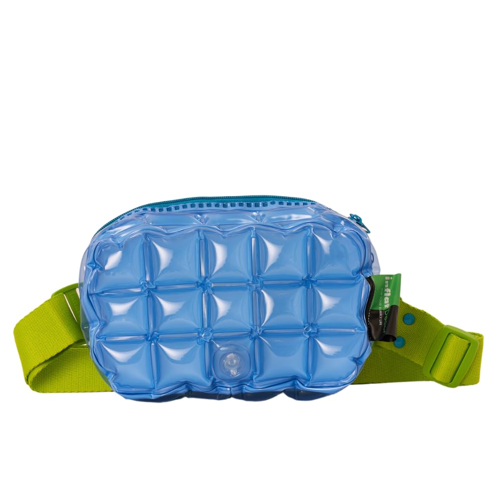 InflatDecor Waterproof Fanny Pack – Inflatable PVC Waist Bag for Women & Men – Neon Green & Blue Crossbody or Shoulder Bag