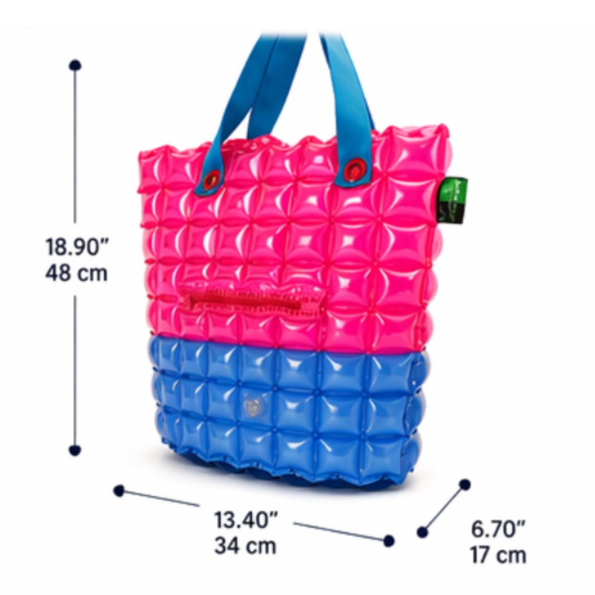 inflatDecor Neon Handbag for Women – Inflatable Puffer Tote Bag with Diamond Pattern – Lightweight Waterproof Beach Bag (Red-Blue, X-Large)
