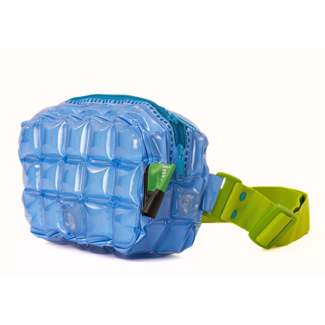 InflatDecor Waterproof Fanny Pack – Inflatable PVC Waist Bag for Women & Men – Neon Green & Blue Crossbody or Shoulder Bag