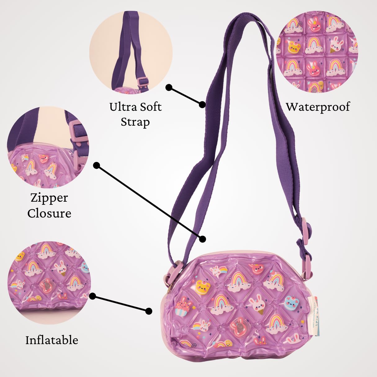 InflatDecor Unicorn Bubble Toddler Girl Purse – Semi Round Crossbody Bag for Little Girls | Purple Soft Kids Handbag | Lightweight Inflatable Gift for Toddlers & Preschoolers