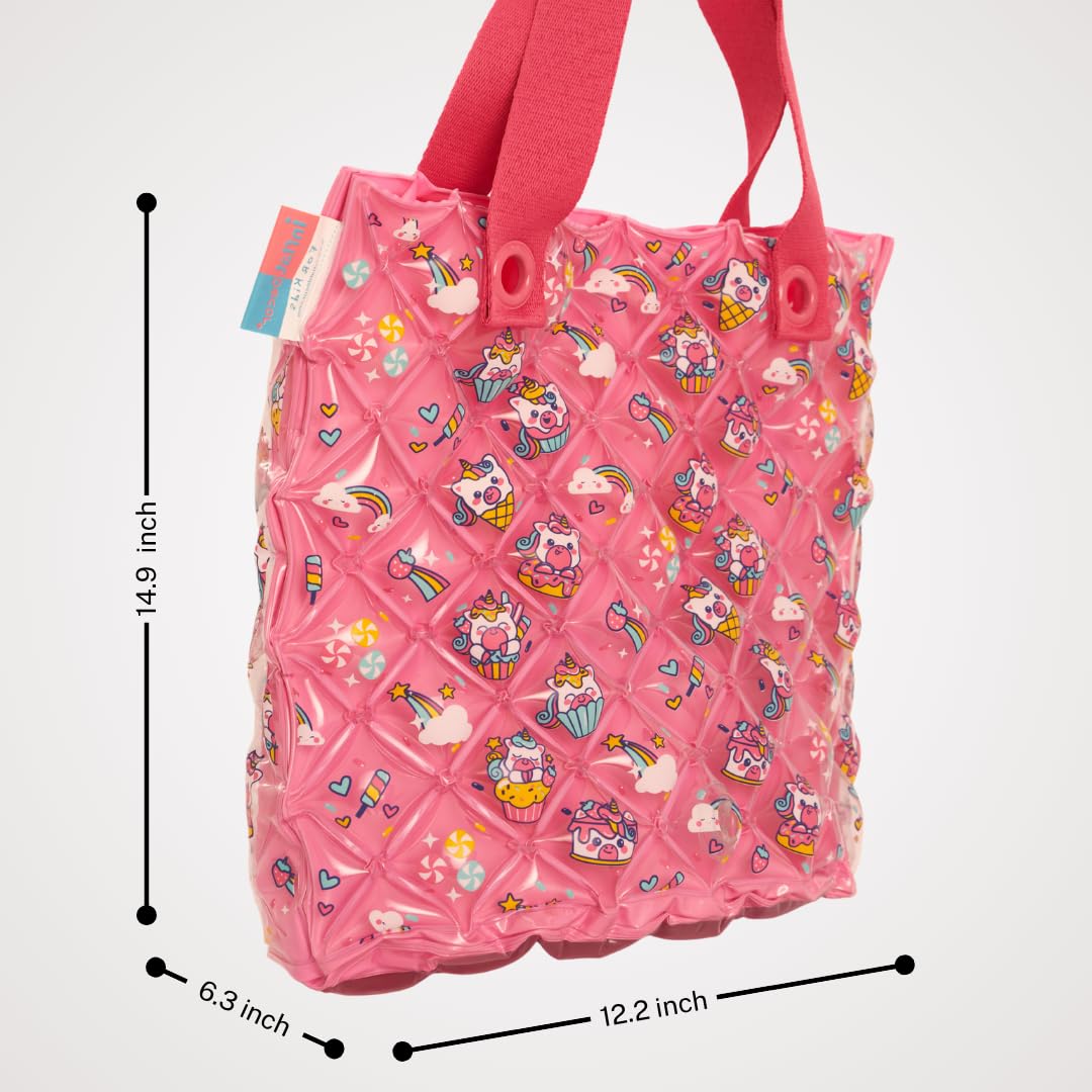 InflatDecor Bubble Beach Bag for Girls – Waterproof Inflatable PVC Tote Bag for Kids Toddler Purse Gift Pink Little Girl Purse Birthday Gift Large Beach Bag for Toys Towels Swimsuit