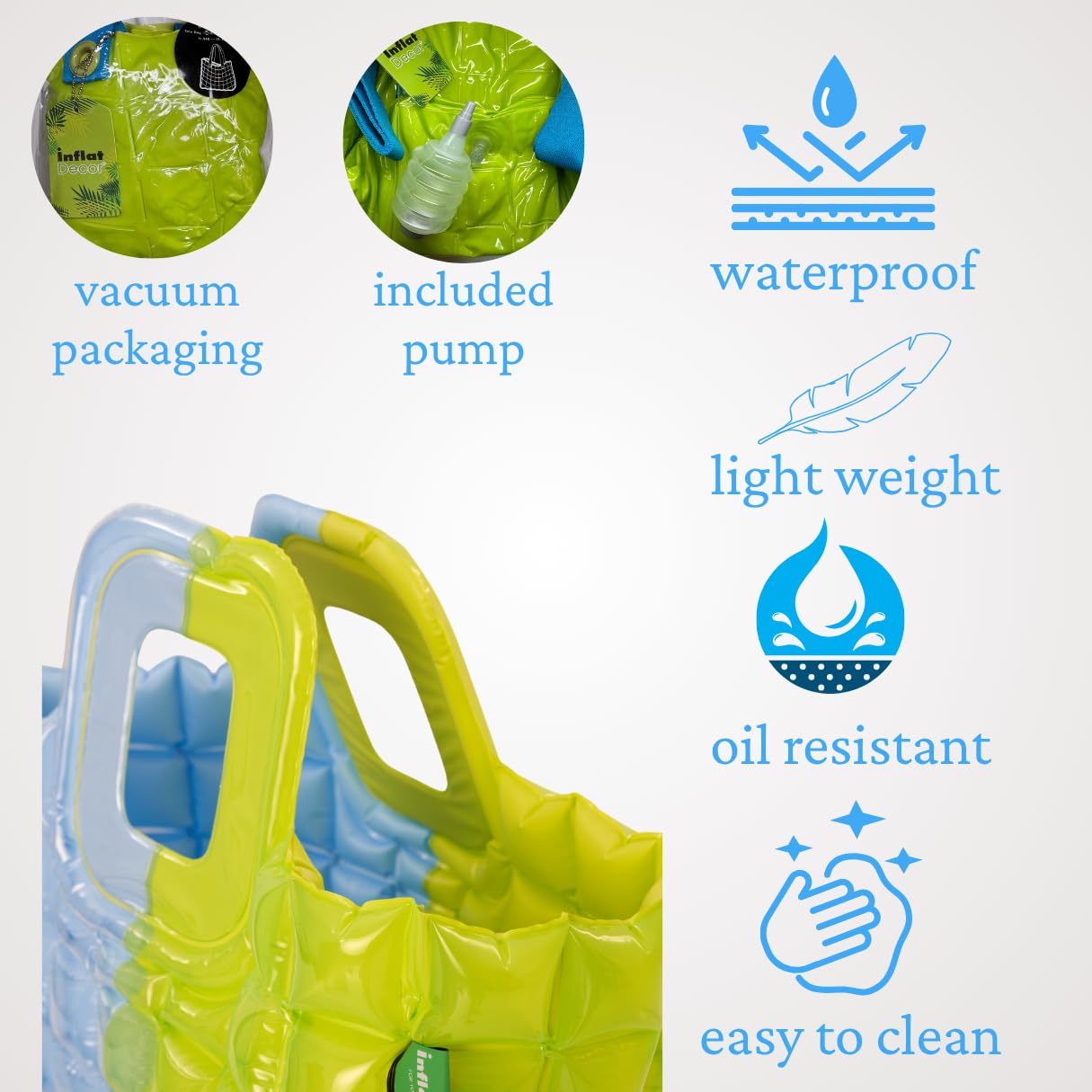 InflatDecor Inflatable Beach Tote Bag – Lightweight Waterproof Travel Bag, Foldable & Easy to Clean, Bold Design
