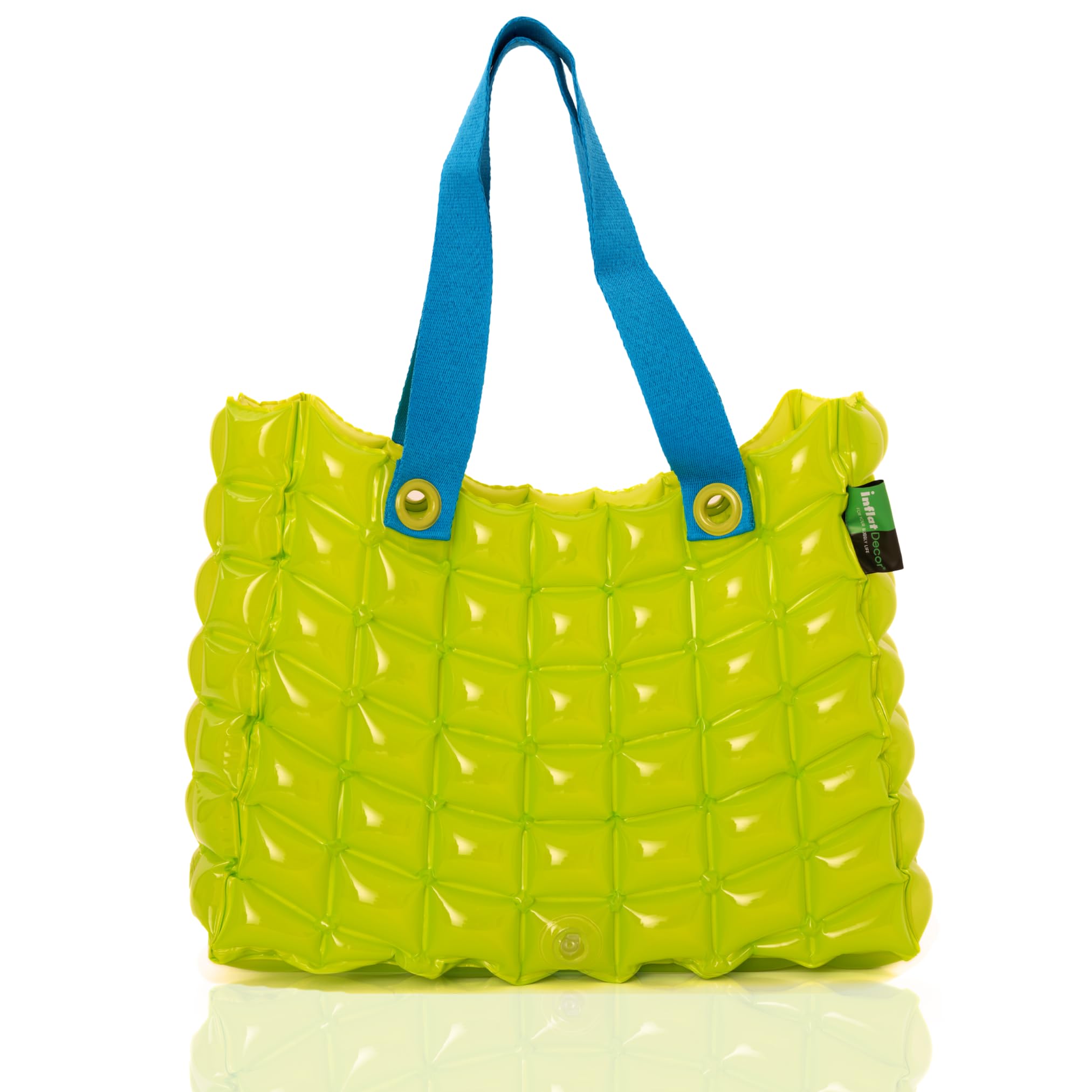 inflatDecor Neon Handbag for Women – Inflatable Puffer Tote Bag with Diamond Pattern – Lightweight Waterproof Beach Bag