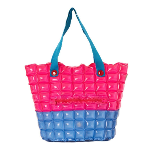 inflatDecor Neon Handbag for Women – Inflatable Puffer Tote Bag with Diamond Pattern – Lightweight Waterproof Beach Bag (Red-Blue, X-Large)