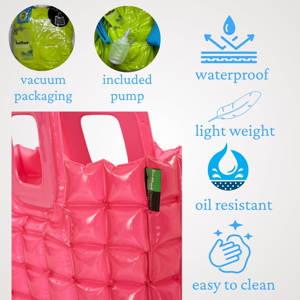 InflatDecor Inflatable Beach Tote Bag – Lightweight Waterproof Travel Bag, Foldable & Easy to Clean, Bold Design
